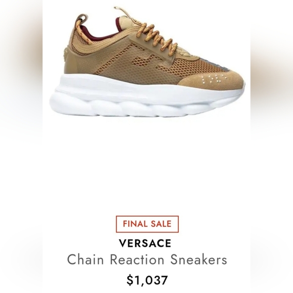 Versace Chain Reaction Tan/White Chunky Sneakers Unisex M8/W10 EU 41 NEW - Picture 2 of 16